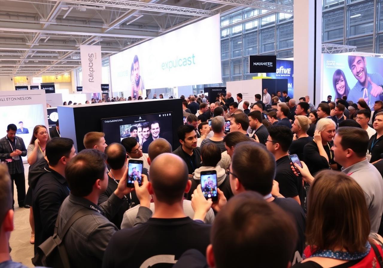 Trade show crowd gathered around a viral brand experience