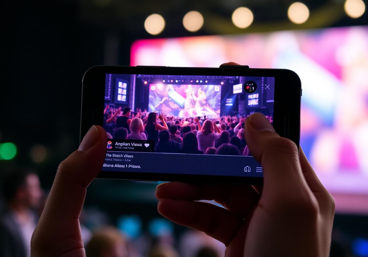 Phone showing a viral video being filmed at an event